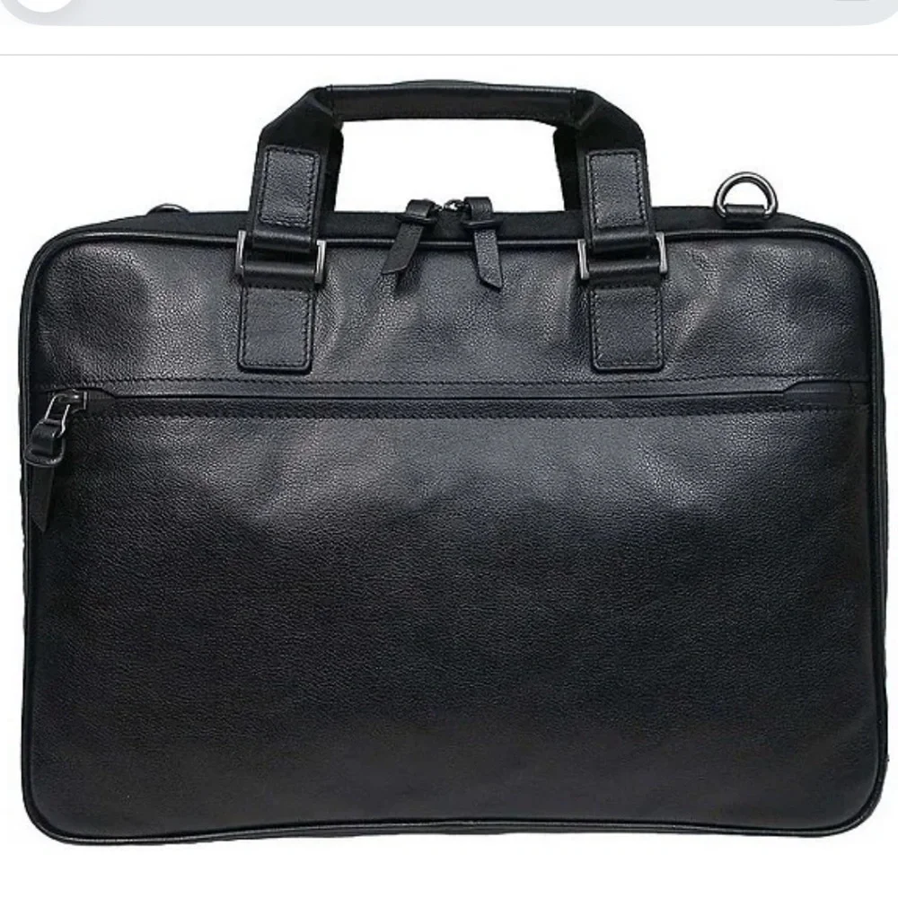 BOCONI Garth Coated Zipper Slim Leather Laptop Briefcase
